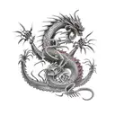 metal dragon with floral and skeletal structure more flowers and more detailed tattoo design idea