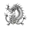 metal dragon with floral and skeletal structure more flowers and more detailed tattoo design idea