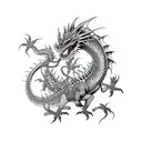 metal dragon with floral and skeletal structure more flowers and more detailed tattoo design idea