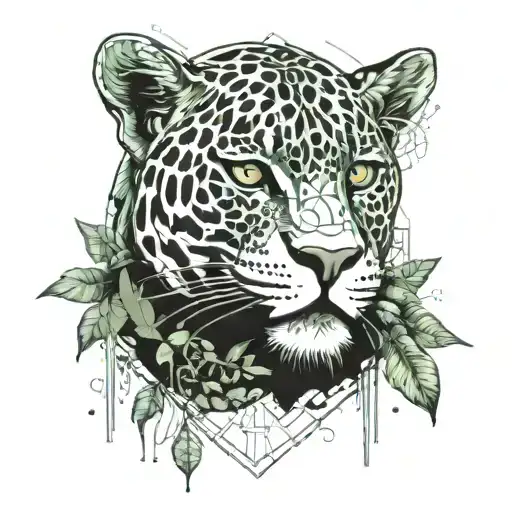 jaguar with birds and plants tattoo design idea