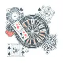 roulette wheel 29, dice 6, king ace cards tattoo design idea