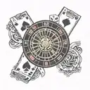 roulette wheel 29, dice 6, king ace cards tattoo design idea