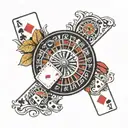 roulette wheel 29, dice 6, king ace cards tattoo design idea