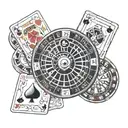 roulette wheel 29, dice 6, king ace cards tattoo design idea