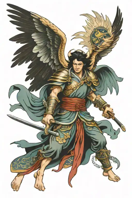 St Michael the archangel slaying satin tattoo design idea