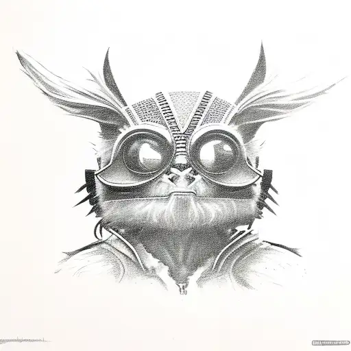 gremlins gizmo dressed like 70s Black panther party tattoo design idea
