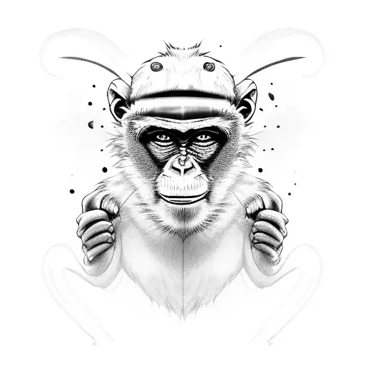 Monkey and Bug Cute Flash tattoo design idea