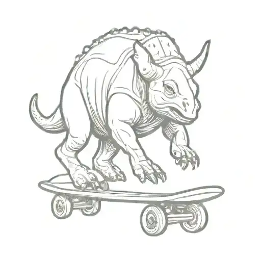 Triceratops on a skateboard with a backpack on his back tattoo design idea