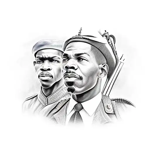 Tuskegee Airmen and African Warrior in a powerful and dynamic composition tattoo design idea