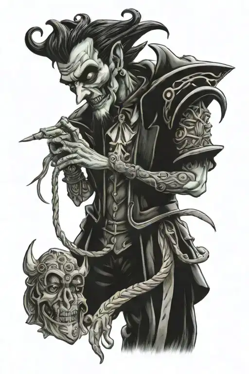 Chicano style Hades controls Pinnochio puppet tattoo design idea