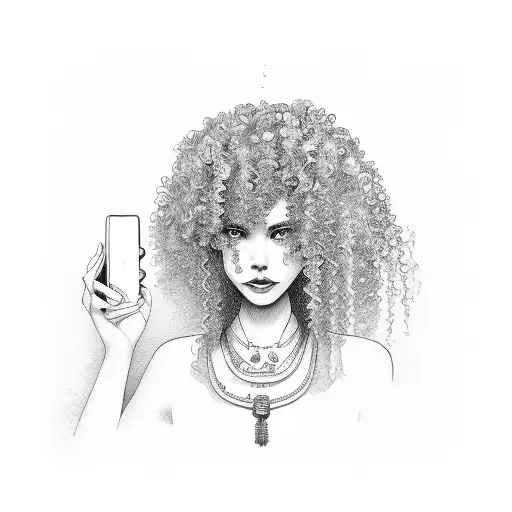 curly and straight hair girls playing broken telephone tattoo design idea