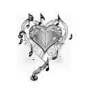 A heart-shaped music sheet with love lyrics tattoo design idea