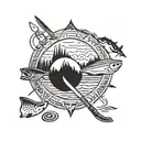 circle, cooking knives, ski canoe Yukon mountains, River fishing, travel adventure! tattoo design idea