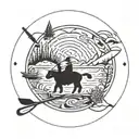 circle, cooking knives, ski canoe Yukon mountains, River fishing, travel adventure! tattoo design idea