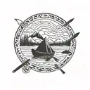 circle, cooking knives, ski canoe Yukon mountains, River fishing, travel adventure! tattoo design idea