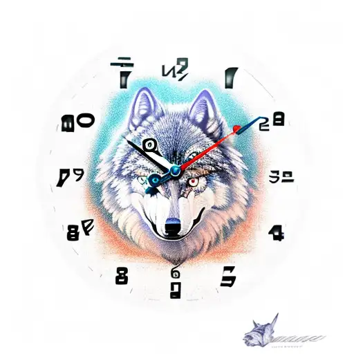 time travel clock with howling wolf tattoo design idea