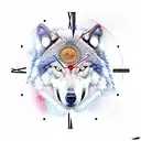 time travel clock with howling wolf tattoo design idea