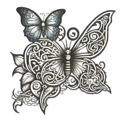 infinity sign surrounded by 3 hearts and a butterfly  tattoo design idea