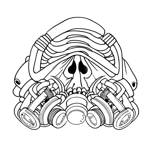 the head of a skeleton with a respirator and a helmet tattoo design idea