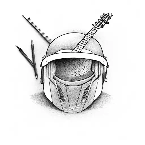 guitar, book, construction helmet tattoo design idea