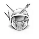 guitar, book, construction helmet tattoo design idea