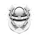 guitar, book, construction helmet tattoo design idea