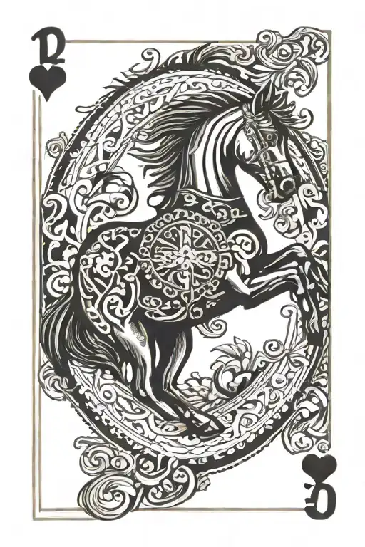 3 Playing cards with a black horse with a white marking on the forehead with the numbers as a date 11 13 2020 tattoo design idea