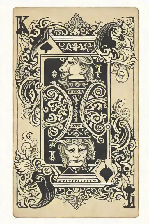 3 Playing cards a king a queen and a ace with a black horse head with a white marking on the forehead tattoo design idea