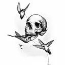 Hummingbird drinking from a skull tattoo design idea