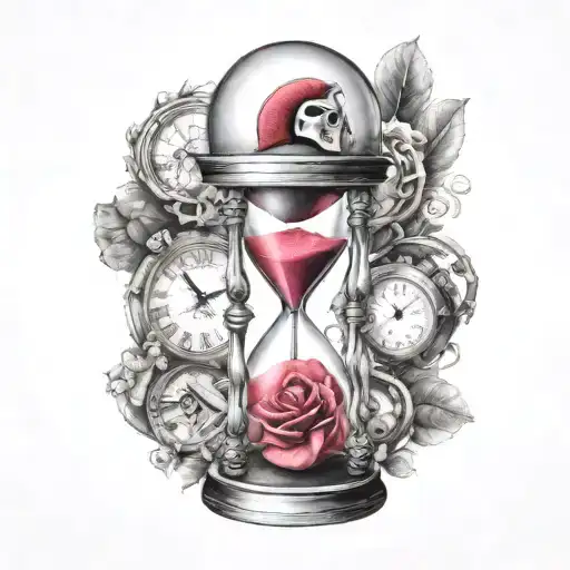 Hourglass, time, Spartan, ripped skin, never give up tattoo design idea