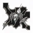 spider crawling on a cross adorned with skulls on tarot card tattoo design idea