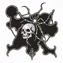 spider crawling on a cross adorned with skulls on tarot card tattoo design idea