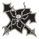 spider crawling on a cross adorned with skulls on tarot card tattoo design idea