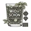 Gin tonic glass filled with text 'wird schon.' tattoo design idea