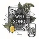 Gin tonic glass filled with text 'wird schon.' tattoo design idea