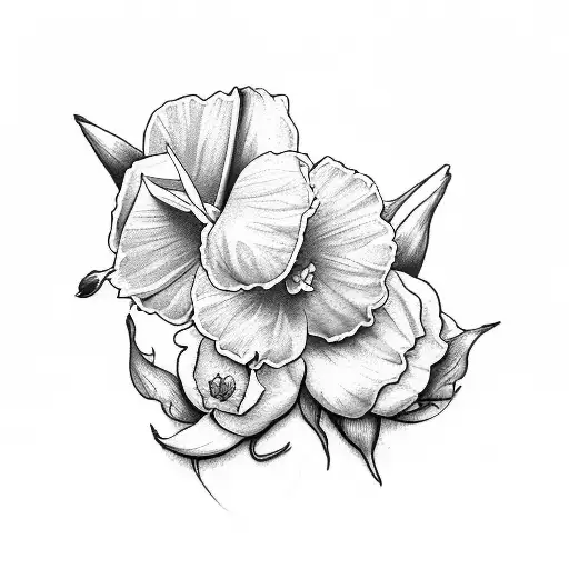 1 daffodil and 1 rose entwined with 1 small daffodil and 2 small roses and 1 small cyclamen  tattoo design idea