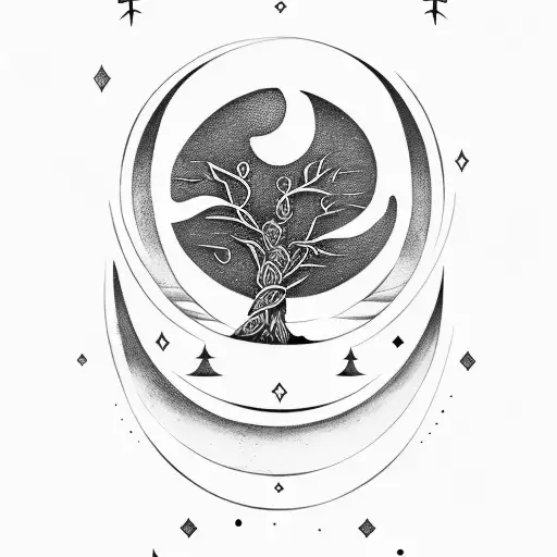 viking runes, tree, moon, Triskele tattoo design idea