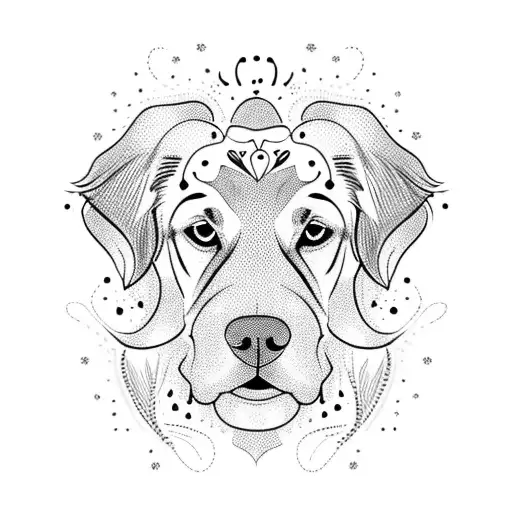 golden retriever face with outline and paisley pattern on fur tattoo design idea