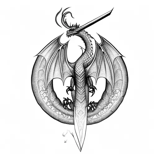 dragon with weapons full sleeve  tattoo design idea
