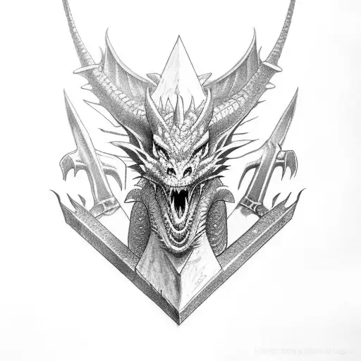 dragon with weapons full sleeve  tattoo design idea