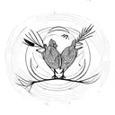Three birds on a branch with intricate patterns on their feathers tattoo design idea