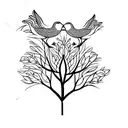 Three birds on a branch with intricate patterns on their feathers tattoo design idea