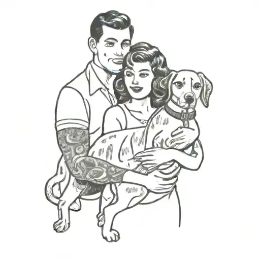a couple holding a dog tattoo design idea