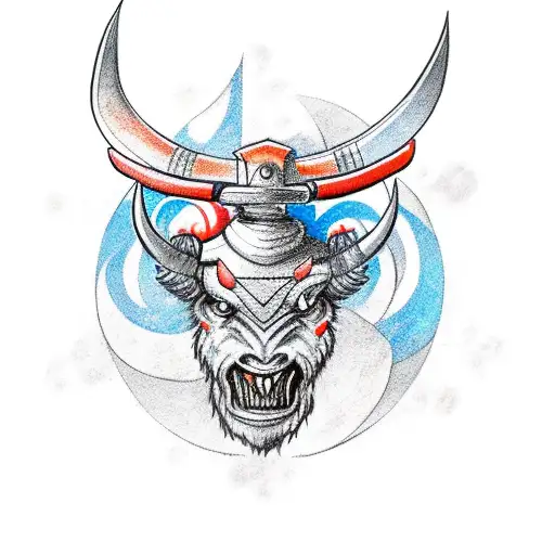 Minotaur with a warhammer in a middle of a labyrinth  tattoo design idea