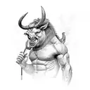 Fully body Minotaur holding a warhammer tattoo design idea