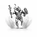 Fully body Minotaur holding a warhammer tattoo design idea