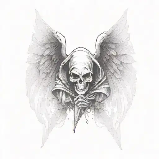 grim reaper with angel wings and dark backdrop tattoo design idea