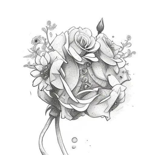 Broken sword with flowers blooming from it tattoo design idea
