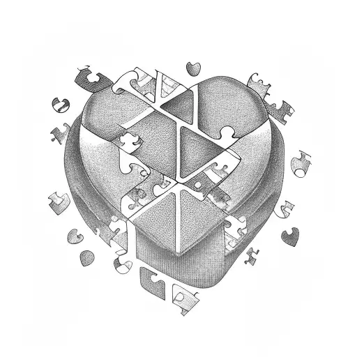  heart-shaped puzzle pieces design features several puzzle pieces scattered across the skin, with one piece missing.  tattoo design idea