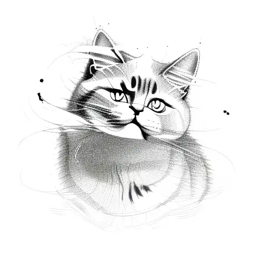 cat full body circuit one line draw tattoo design idea